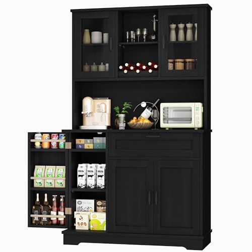 68-inch Kitchen Pantry Cabinet with Microwave Stand and Wine Rack