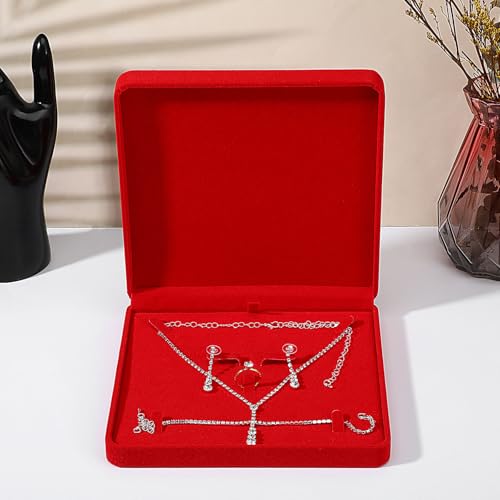 5-Piece Velvet Jewelry Gift Box Set - Wine Red Jewelry Display Case