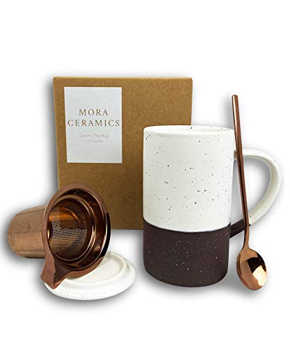Garnet Mora Ceramics Tea Mug with Infuser & Lid - 12 oz, Microwave & Dishwasher Safe