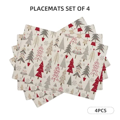 Sunshineyan Christmas Placemats Set of 4 - 18 x 12 Inches Geometric Colorful Christmas Tree Table Mats, Heat & Slip Resistant Holiday Decor (Christmas2 / 12" x 18")