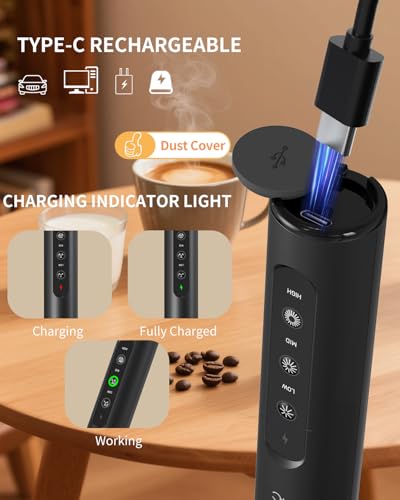 Rechargeable Handheld Milk Frother Wand with Stand, 3 Whisks & Case