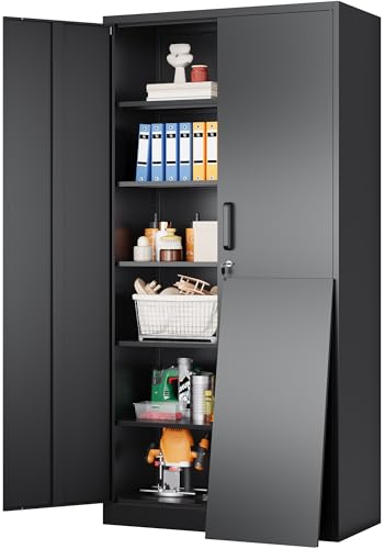 72-Inch Tall Metal Storage Cabinet with 5 Adjustable Shelves and Lock