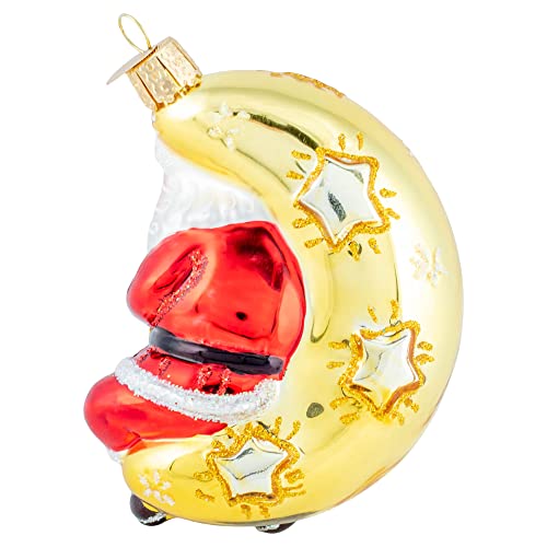 Moonlight Santa Glass Ornament on Crescent Moon - Old World Christmas, Moonlight Santa
