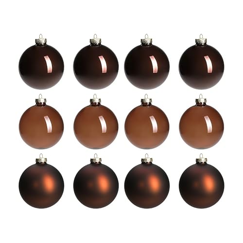 2.36-Inch Brown Glass Christmas Ornament Baubles, Set of 12