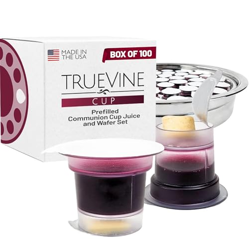 TrueVine 100 Pack Prefilled Communion Cups & Wafer Set - No Sugar, Non-GMO