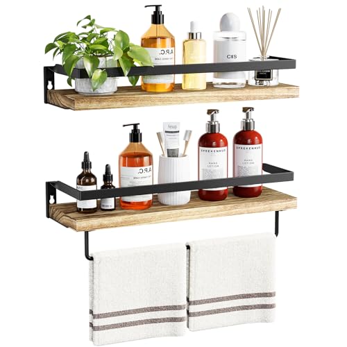 Floating Bathroom Shelves with Detachable Towel Bar, Set of 2
