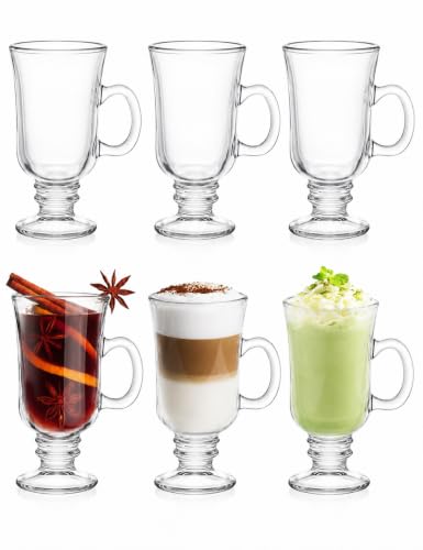 Set of 6 Irish Coffee Glass Mugs with Handle, 8.5 Oz Heat-Resistant Clear Glass