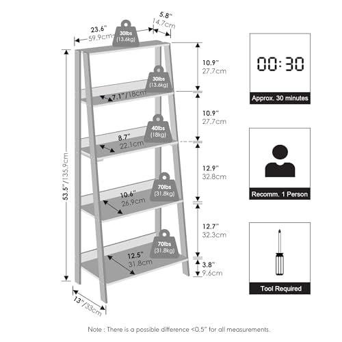 5-Tier Ladder Bookshelf, Modern Standing Display Storage Shelf for Home
