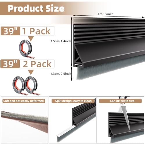 39" Adhesive Door Sweep Brush - Under Door Draft Stopper & Seal Strip