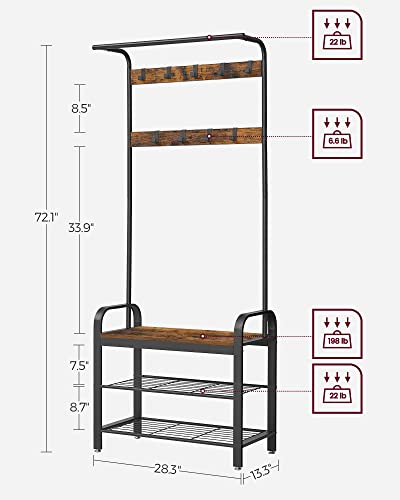 4-in-1 Hall Tree with Shoe Bench, Coat Rack and Storage Shelves