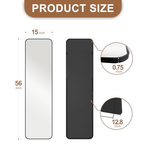 Full Length Floor Mirror, Rounded Corner Rectangle Body Mirror, Black