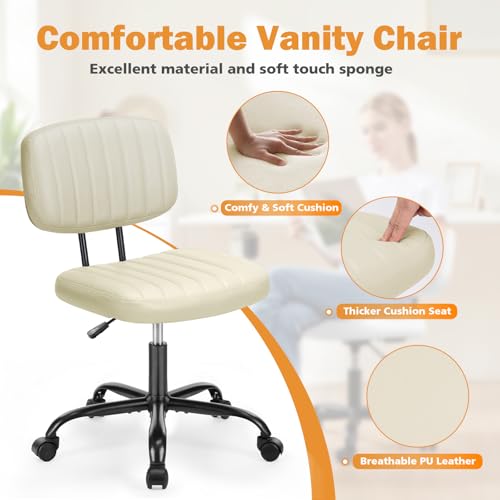 Armless PU Leather Swivel Desk Chair with Lumbar Support - Height Adjustable