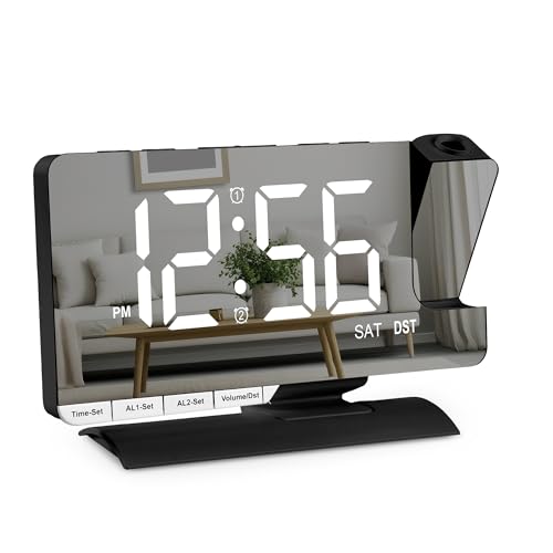 Digital Projection Alarm Clock with 7.3-Inch Mirror Display