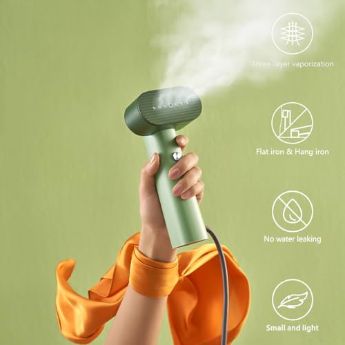 Portable Handheld Garment Steamer - Lightweight Travel Wrinkle Remover, Green