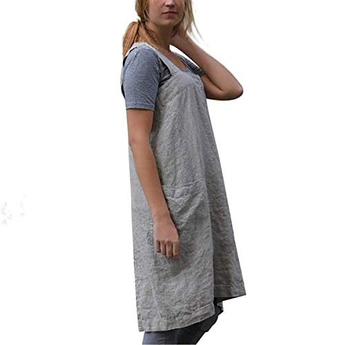 Cross Back Cotton Linen Pinafore Apron for Cooking and Gardening