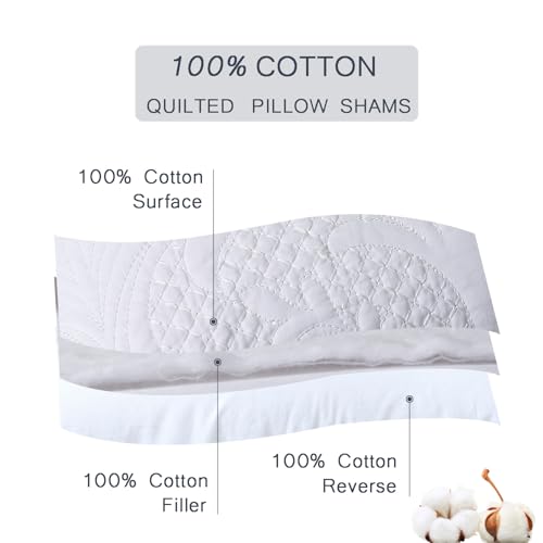 Set of 2 Quilted Cotton Euro Shams 26x26 Damask Embroidered Pillow Covers