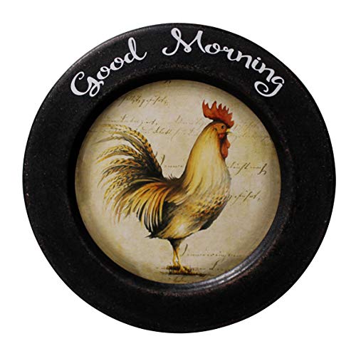 Rustic Rooster Decorative Wooden Plate, 11-1/4 Inch Distressed Farmhouse Art