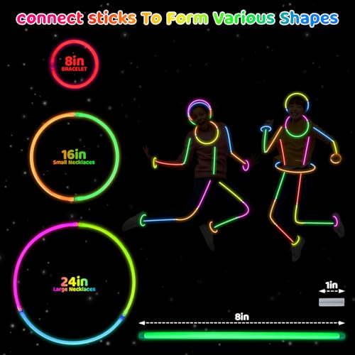 100 Pcs 8-Inch Glow Sticks Bulk Party Pack with Connectors for Bracelets