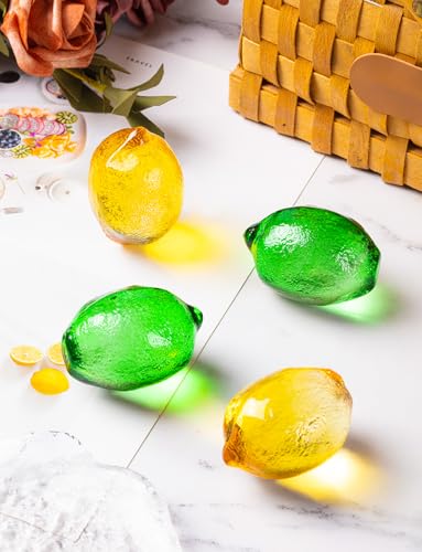 4-Piece Glass Lemon Figurine Set - 2 Inch Decorative Tabletop Fruit Ornaments