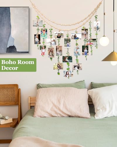 Boho Photo Hanging Display with Eucalyptus Garland and 20 Clips