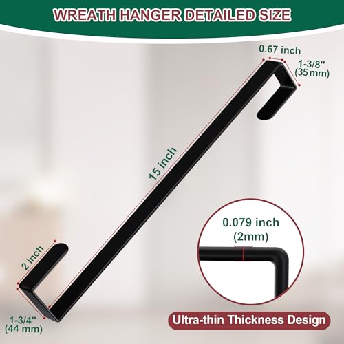 15-Inch Over the Door Wreath Hanger, Reversible Heavy-Duty Steel Door Hook