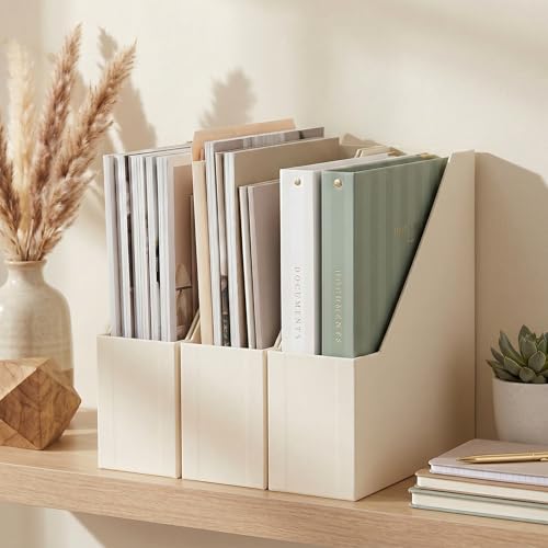 Magazine File Holder Set of 3, Decorative Desk Organizer for Paperwork