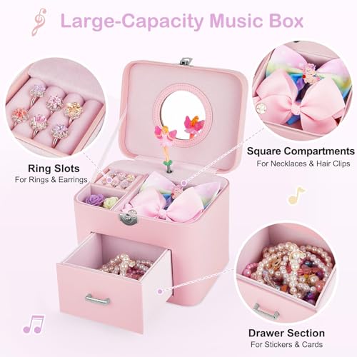 Musical Jewelry Box for Girls with Rotating Figure and Storage Drawer
