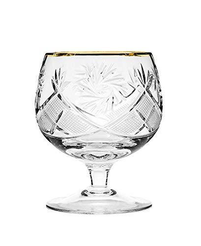 Neman Set of 2 Russian Crystal Brandy Snifter Glasses 11oz with Gold - Vintage Drinkware