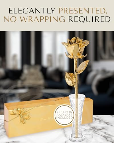 24K Gold Dipped Real Rose with Glass Vase and Gift Box