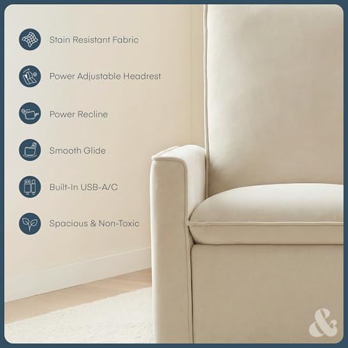 Power Nursery Glider Recliner with USB Charging and Stain-Resistant Ivory