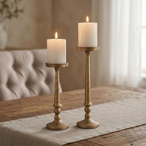 Vintage Iron Candle Holders Set of 2 - Antique Brass Gold Finish