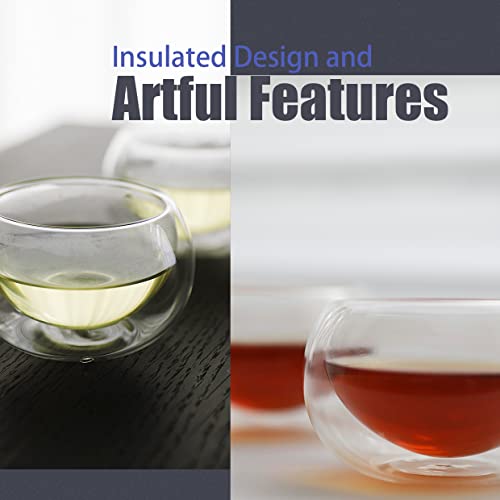 PunPun Double Wall Borosilicate Glass Tea & Espresso Cups Set of 4, 2.7oz / 80ml