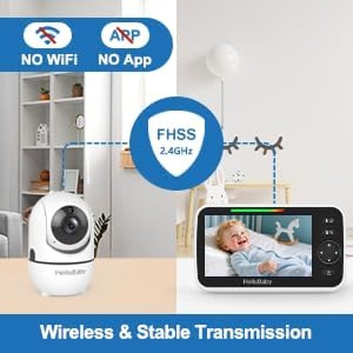 HelloBaby Baby Monitor - 5" Screen, 30-Hour Battery, Night Vision, 2-Way Talk, 1000ft Range, HB6550