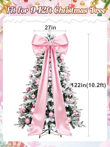 MEWTOGO Extra-Large Christmas Tree Topper Bow 10.2ft Pink - 9-12ft Tree