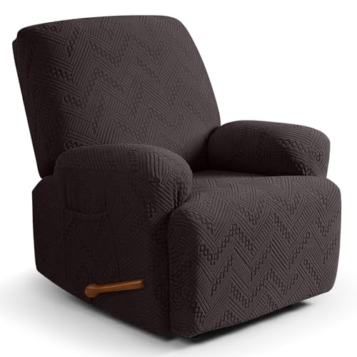 Washable Recliner Sofa Cover with Pockets - Chocolate, 1 Seater