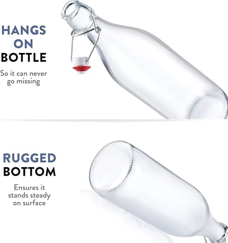Bormioli Rocco 1L Glass Swing Top Bottles (6 Pack) - Leak-Proof Flip Top Storage Jars