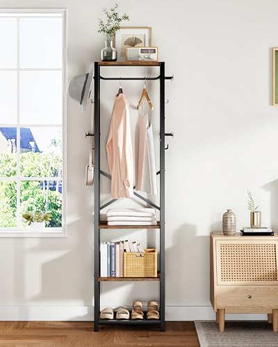 Industrial Hall Tree Coat Rack with Shelves and Hanging Rail