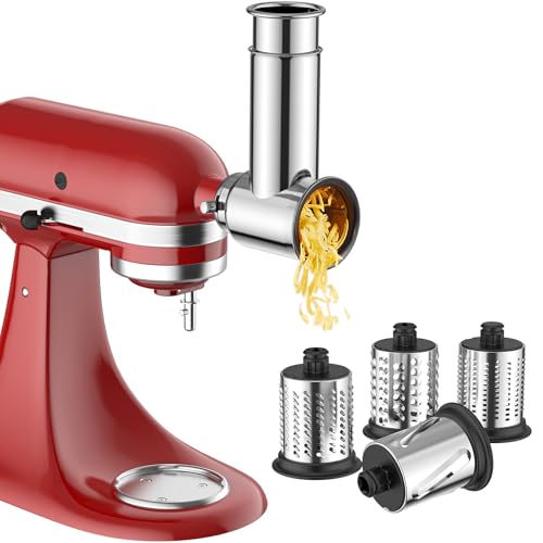 Stainless Steel Slicer and Shredder Attachment with 4 Blades