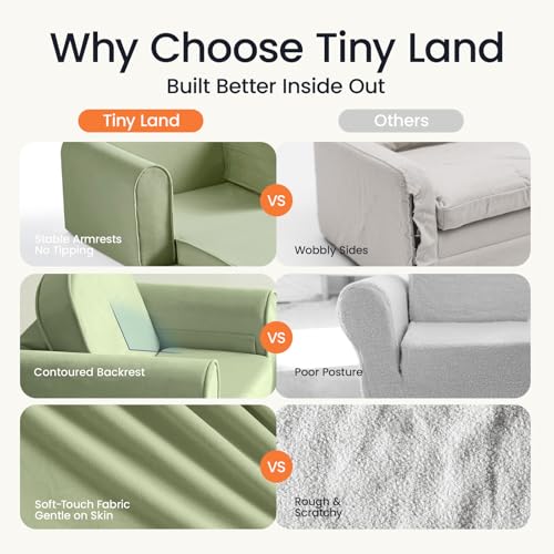 2-in-1 Foldable Kids Couch - Convertible Toddler Sofa Chair with Pocket, Green