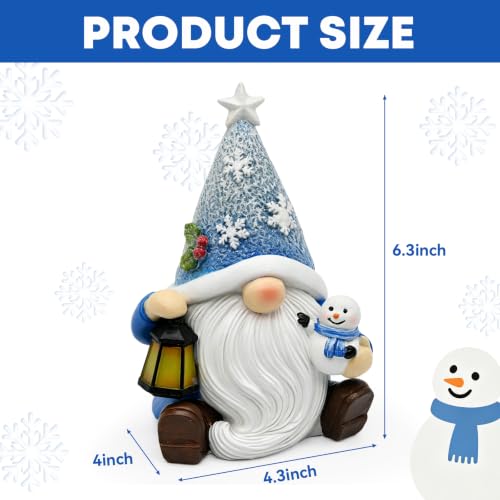 Blue Lighted Christmas Gnome Decor with Timer – Resin Snowman Figurine