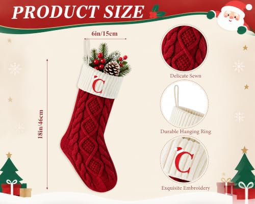 Edoneery 18 Inch Knit Christmas Stocking with Initial Letter, Red & White - Fireplace Decor