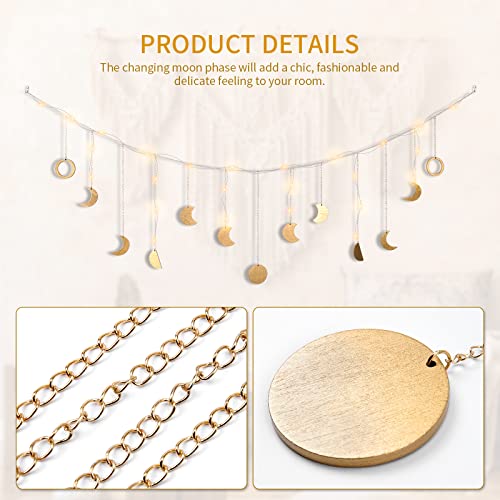 56-Inch Boho Moon Phase Wall Hanging Garland with LED String Lights