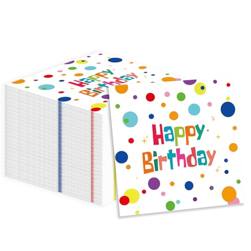 50PCS Colorful Dot Happy Birthday Paper Napkins 13x13in Decorative Party Supplies
