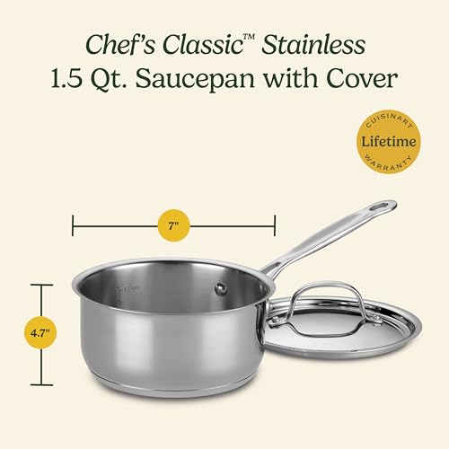 1.5-Quart Stainless Steel Saucepan with Lid, Oven & Induction Safe