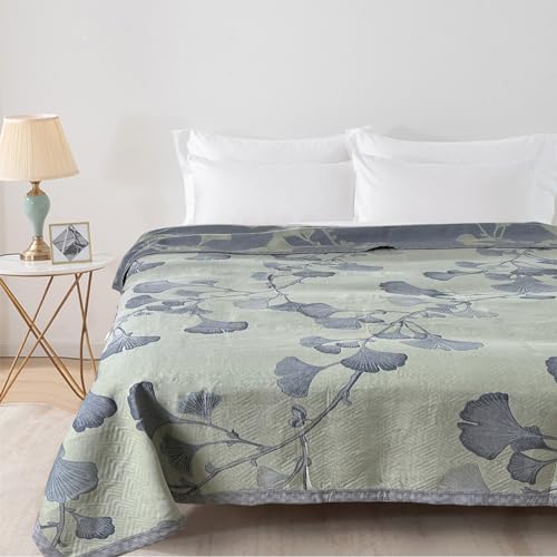 Ginkgo Leaf Reversible Quilt - Queen Size Cotton Bedspread