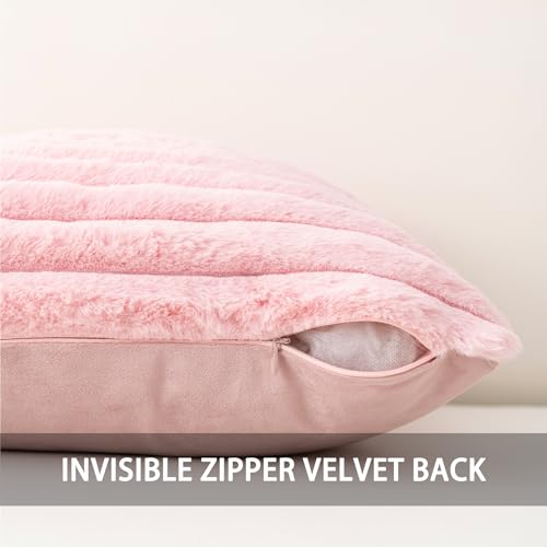 Aegero Pink Faux Fur Throw Pillow Covers 18x18 - Set of 2 Plush Cushion Covers