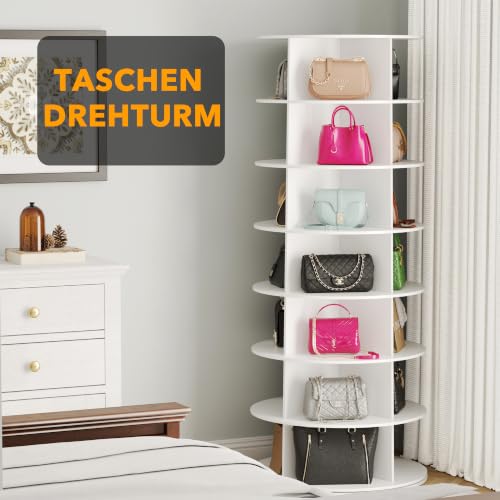 7-Tier Rotating Shoe Rack Tower Spinning Round Carousel Organizer White