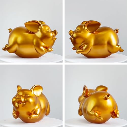 Gold Pig Coin Bank Sculpture Modern Home Decor 8.3 Inch