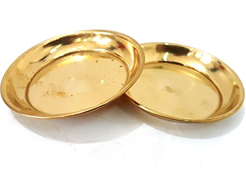 Set of 2 Pure Brass Pooja Plates, 3-Inch Decorative Offering Trays