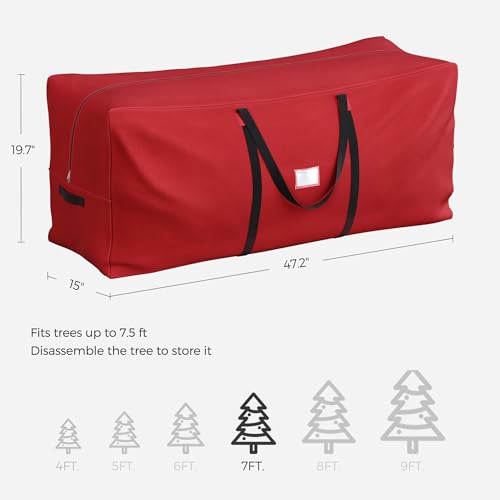 SONGMICS Christmas Tree Storage Bag, Tree Storage Container, up to 7.5 ft, Tree Holder Bag, Wear-Resistant 600D Oxford Fabric, Lightweight, Thick Handles, Red URXS003R03